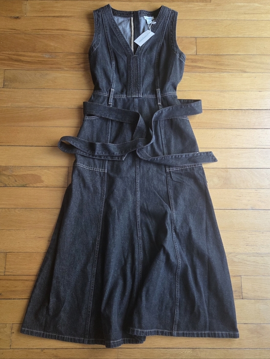 Sundance Dresses & Skirts - Sundance Poppy Dark Denim V-Neck Sleeveless  Dress with Waist Ties